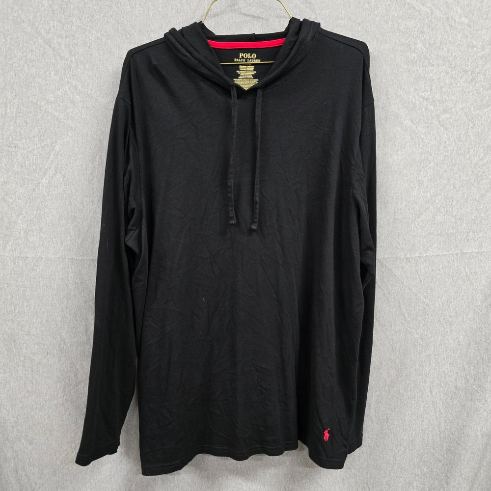 Polo Ralph Lauren Mens Black‎ Cotton Hooded Long Sleeve T-Shirt Large L